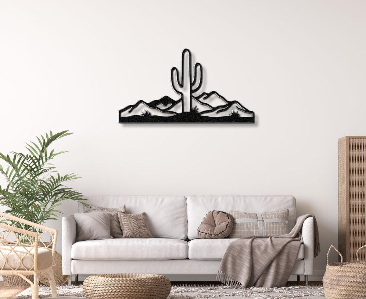 Desert Rugged Beauty Metal Wall Art: Southwestern Landscape Silhouette, Weatherproof Powder-Coated Steel (Indoor Outdoor, Rustic Charm)