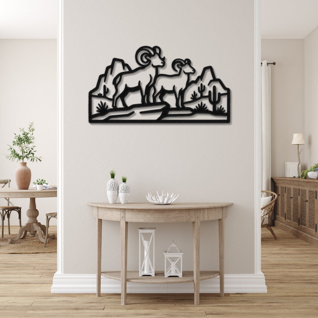 Bighorn Sheep Metal Wall Art: Western Wildlife Design, Weatherproof Steel (Rustic Cabin Decor, Indoor Outdoor Display)
