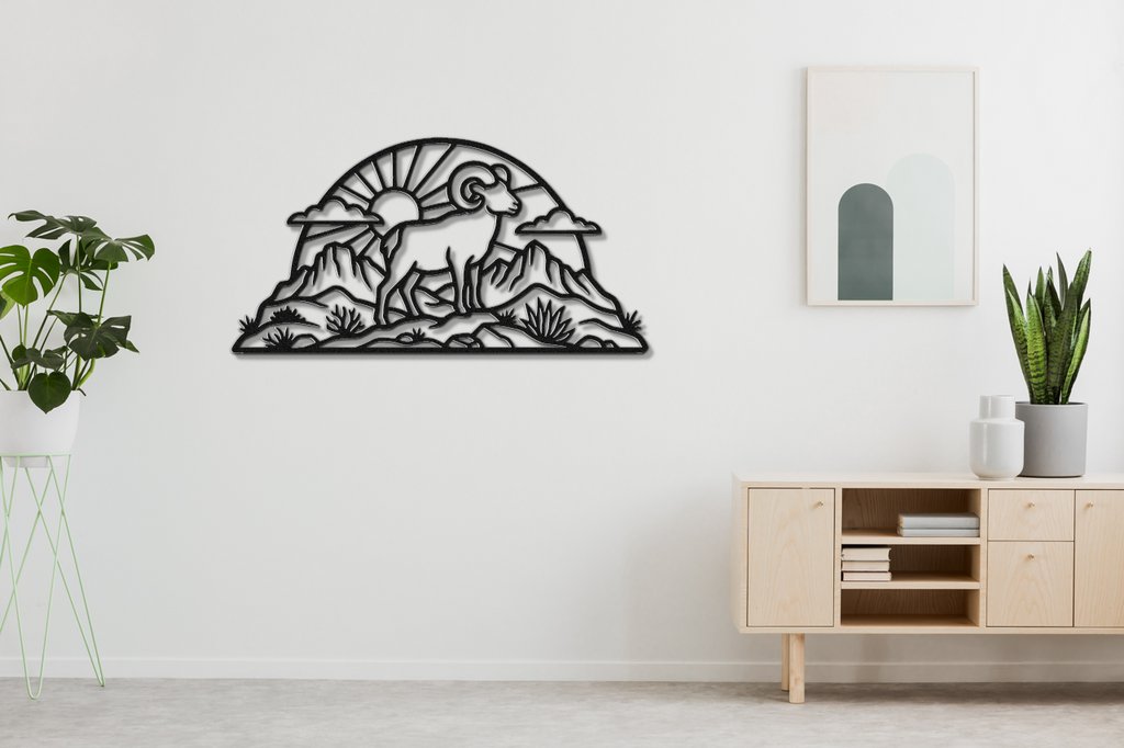 Bighorn Sheep Metal Wall Art: Western Rustic Sculpture, Bold Organic Style (Weatherproof Steel, Indoor Outdoor Decor)