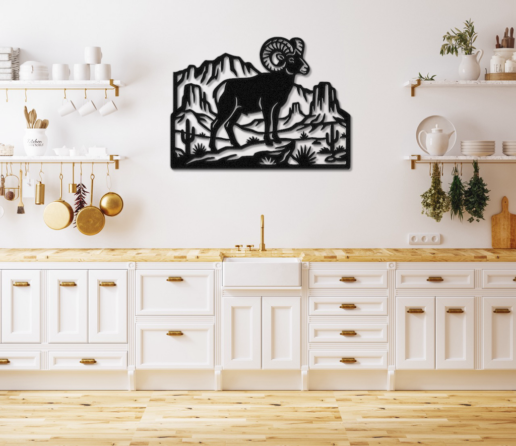 Bighorn Sheep Metal Wall Art: Southwestern Silhouette, Weatherproof Steel | Rustic Ranch Decor, Indoor Outdoor | Bold Organic Design